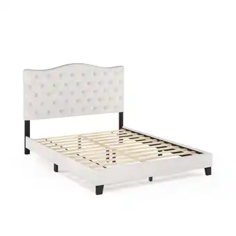 Walmart Furinno Lille Button Tufted Bed Frame, Linen, Queen offer