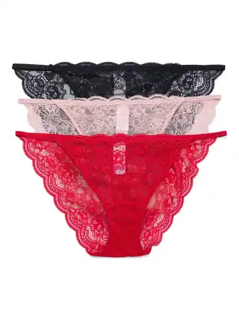 Walmart Joyspun String Bikini Panties with Scalloped Lace, 3-Pack, Sizes XS-3XL offer