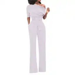 Walmart Giftesty Womens Pants Clearance Women's Solid Off Shoulder Short Sleeve with Belt Slim Jumpsuit offer