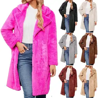 Walmart Patlollav Womens Warm Long Coats Jacket Ladies Winter Solid Turn Down Collar Outerwear offer