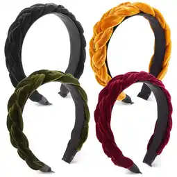 Walmart 4 Pack Velvet Braided Headbands for Women, Wide, Non-Slip Padded Hair Accessories (4 Colors) offer