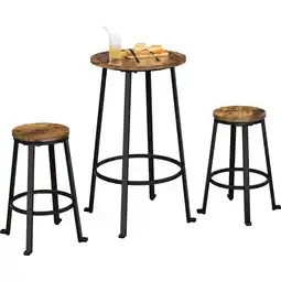 Walmart Alden Design 3-Piece Wooden Bistro Bar Set with Metal Legs for Kitchen, Rustic Brown offer