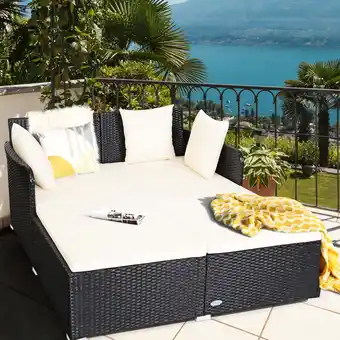 Walmart Gymax Rattan Patio Daybed Loveseat Sofa Yard Outdoor w/ Beige Cushions Pillows offer