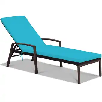 Walmart Gymax Adjustable Rattan Chaise Recliner Lounge Chair Patio Outdoor w/ Turquoise Cushion offer