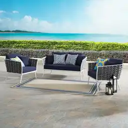 Walmart Modway Stance 3-Piece Aluminum & Fabric Patio Sofa Set in Navy and White offer