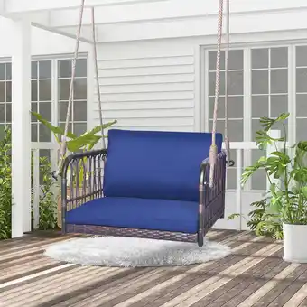 Walmart Gymax Patio Rattan Porch Swing Single Person Hanging Seat w/ Seat & Back Cushions Backyard offer