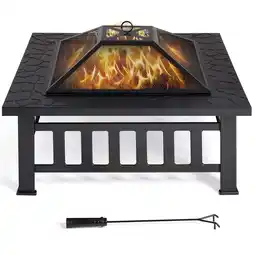 Walmart Topeakmart 34'' Outdoor Metal Square Fire Pit with Cover & Poker, Black offer