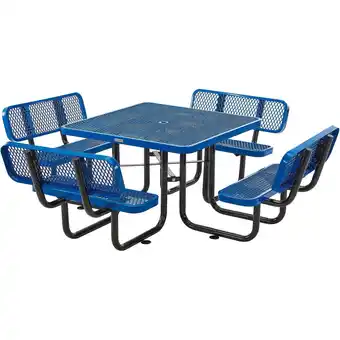 Walmart Global Industrial 46 Square Picnic Table with Backrests, Expanded Metal, Blue offer