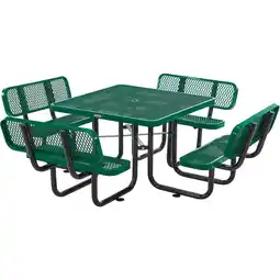 Walmart Global Industrial 46 Square Picnic Table with Backrests, Expanded Metal, Green offer