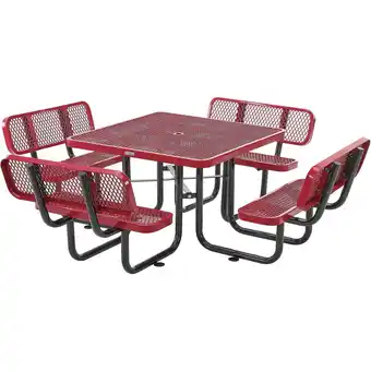 Walmart Global Industrial 46 Square Picnic Table with Backrests, Expanded Metal, Red offer