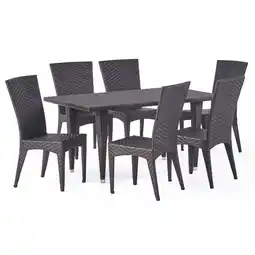 Walmart Noble House Brooke 7-Piece PE Wicker / Rattan & Iron Patio Dining Set in Brown offer