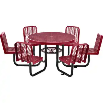 Walmart Global Industrial 46 Round Picnic Table w/ 6 Seats, Expanded Metal, Red offer