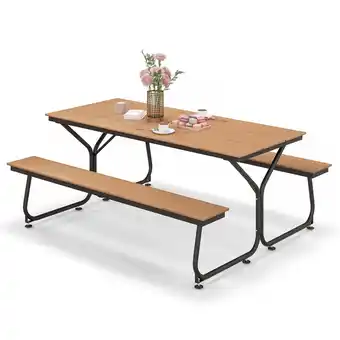 Walmart Costway 6FT Picnic Table Bench Set Outdoor HDPE Heavy-Duty Table for 6-8 Person Brown offer