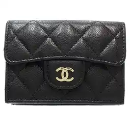 Walmart Pre-Owned CHANEL Chanel Tri-fold Wallet AP0230 Compact Matelasse Caviar Skin Black... (Good) offer