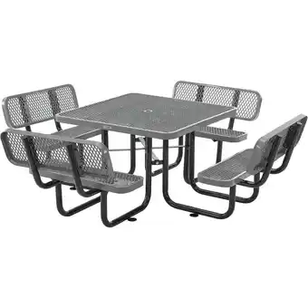 Walmart Global Industrial 46 Square Picnic Table with Backrests, Expanded Metal, Gray offer