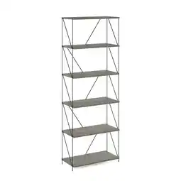 Walmart Furinno Besi 6-Tier Industrial Multipurpose Shelf Display Rack with Metal Frame, Wide, Finn Oak offer