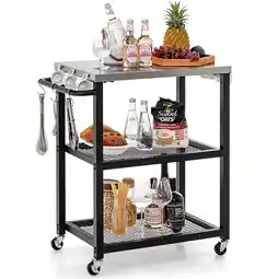 Walmart Gymax 3-tier Outdoor Grill Cart on Wheels w/ Stainless Steel Top & Handle 3 Hooks Patio offer