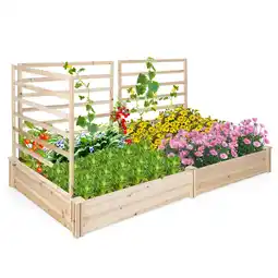 Walmart Costway Raised Garden Bed with 3 Trellises with Divided Compartments for Flowers Natural offer