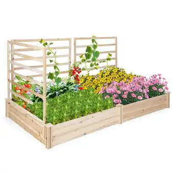 Walmart Costway Raised Garden Bed with 3 Trellises with Divided Compartments for Flowers Natural offer