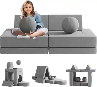 Walmart Wanan 10Pcs Kids Couch Modular Sofa, Convertible Toddler Play Sofa with 2 Balls offer