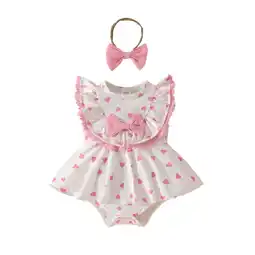 Walmart Baby Romper Sleeveless Ribbed Strawberry Romper Dress Headbands Set Clothes Pink 0 Months-3 Months offer