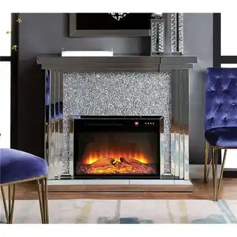 Walmart Noralie Fireplace, Mirrored & Faux Diamonds - 40 x 47 x 15 in offer