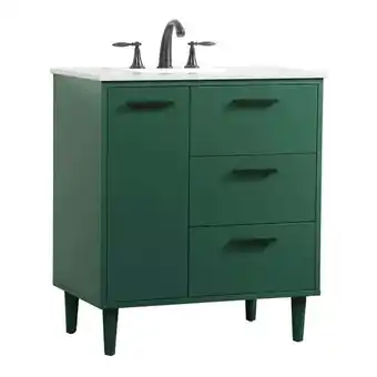 Walmart Elegant Decor Baldwin 30 Solid Wood and MDF Bathroom Vanity in Green offer