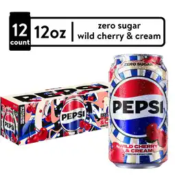 Walmart Pepsi Zero Sugar Soda Wild Cherry & Cream 12 fl oz, 12 Count Cans offer