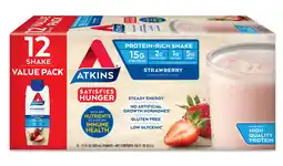 Walmart Atkins Strawberry Protein Shake, High Protein, Low Carb, Low Sugar, Keto Friendly, 12 Count offer