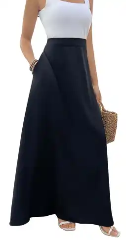 Walmart SOMER Long Skirts for Women 2025 Black Midi Skirts Casual High Waist Maxi Skirt with Pockets offer