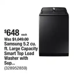 The Home Depot Samsung 5.2 cu. ft. Large Capacity Smart Top Load Washer with Sup... offer