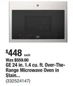 The Home Depot GE 24 in. 1.4 cu. ft. Over-The- Range Microwave Oven in Stain... offer