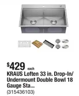 The Home Depot KRAUS Loften 33 in. Drop-In/ Undermount Double Bowl 18 Gauge Sta... offer