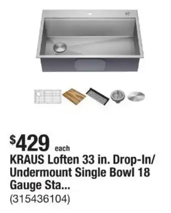 The Home Depot KRAUS Loften 33 in. Drop-In/ Undermount Single Bowl 18 Gauge Sta... offer