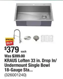 The Home Depot KRAUS Loften 33 in. Drop In/ Undermount Single Bowl 18-Gauge Sta... offer