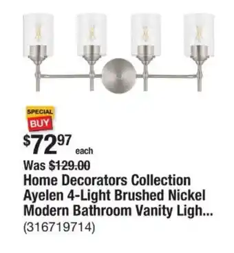 The Home Depot Home Decorators Collection Ayelen 4-Light Brushed Nickel Modern Bathroom Vanity Ligh... offer