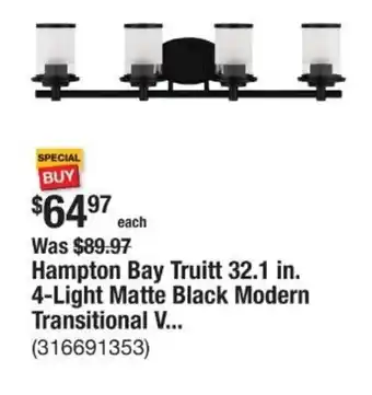 The Home Depot Hampton Bay Truitt 32.1 in. 4-Light Matte Black Modern Transitional V... offer