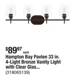 The Home Depot Hampton Bay Pavlen 33 in. 4-Light Bronze Vanity Light with Clear Glas... offer