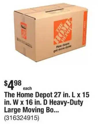 The Home Depot The Home Depot 27 in. L x 15 in. W x 16 in. D Heavy-Duty Large Moving Bo... offer