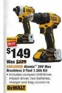 The Home Depot Atomic 20v Max Brushless 2-tool 1.3ah Kit offer