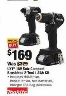 The Home Depot Lxt 18v Sub-compact Brushless 2-tool 1.5ah Kit Makita offer