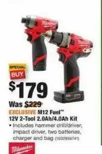 The Home Depot M12 Fuel 12v 2-tool 2.0ah Or 4.0ah Kit offer