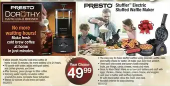 Ace Hardware Presto Dorothy Rapid Cold Brewer Stuffler Electric Stuffed Waffle Maker offer