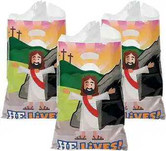 Walmart Fun Express 50 Pieces 12 x 17 Bulk Large He Lives Plastic Goody Bags, Easter Party Supplies offer