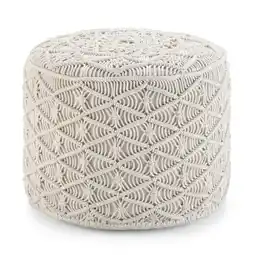 Walmart Coates Contemporary Round Macrame Pouf in Cloud Gray Cotton offer