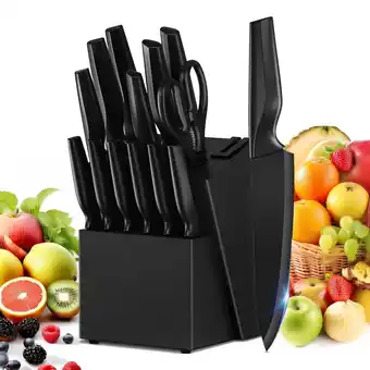 Walmart Ambler Knife Sets, 15 Pcs Sets with Block Built-in Sharpener Kitchen Knife Stainless Steel Black offer