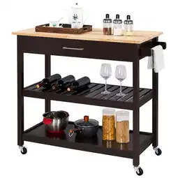 Walmart Alden Design Wooden Kitchen Cart with Storage Shelves and Drawer, Espresso/Oak offer