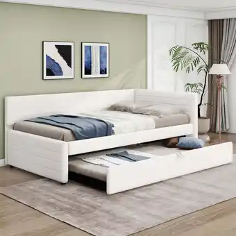 Walmart Euroco Upholstered Twin Size Daybed with Trundle for Living Room, 250lb White offer