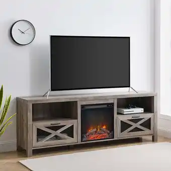 Walmart Walker Edison Farmhouse Fireplace TV Stand for TVs up to 80, Grey Wash offer