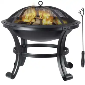 Walmart HomGarden 22 inch Portable Metal Fire Pit Outdoor Wood Burning Fire Bowl W/Screen Lid & Poker offer